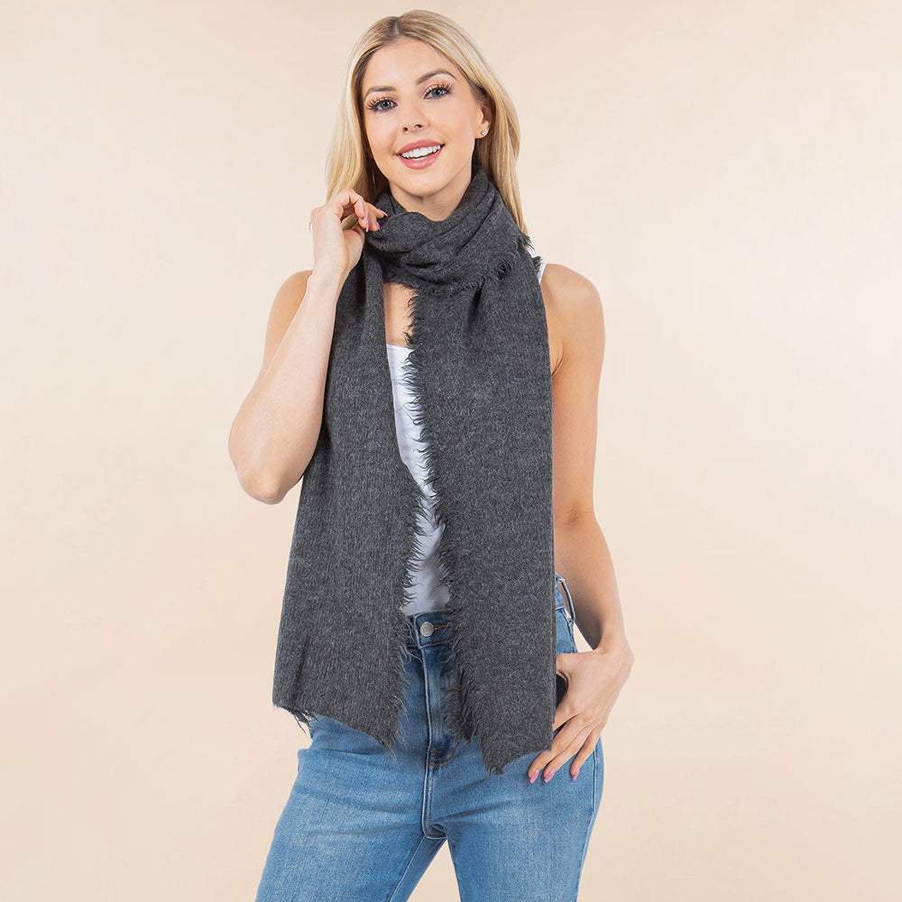 Cozy Soft Brushed Raw Edge Trim Scarf / Poncho - Madeline Love - Flyclothing LLC