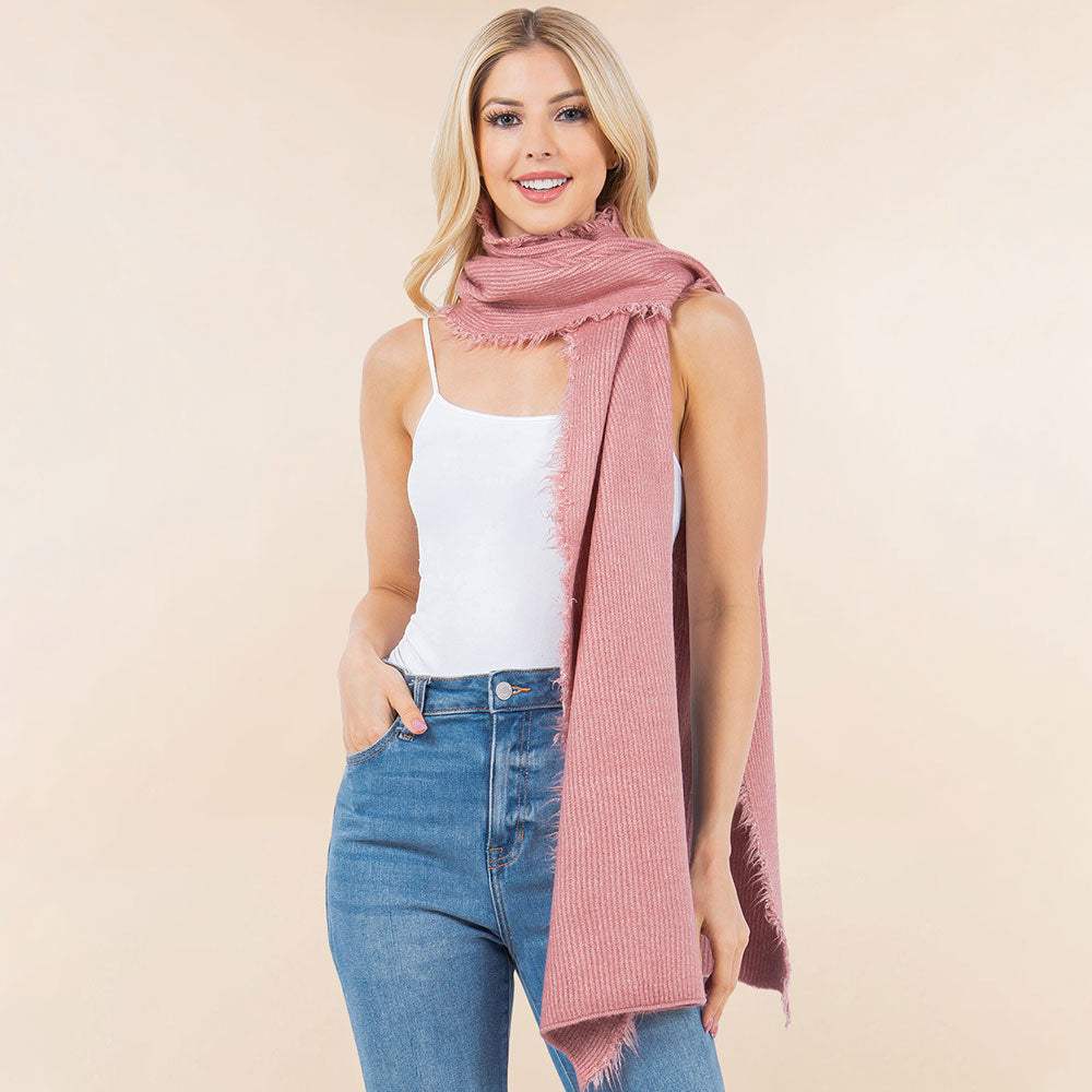 Cozy Soft Brushed Raw Edge Trim Scarf / Poncho - Madeline Love - Flyclothing LLC