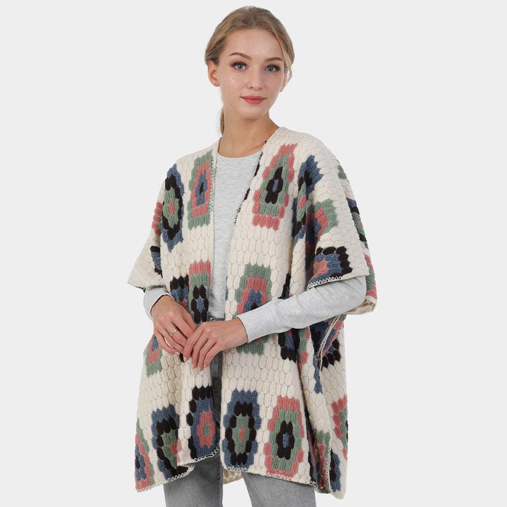 Geometric Patterned Poncho - Madeline Love - Flyclothing LLC