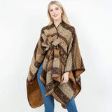 Open Front Bohemian Pattern Shawl Wrap with Loop - Madeline Love - Flyclothing LLC