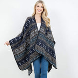 Open Front Bohemian Pattern Shawl Wrap with Loop - Madeline Love - Flyclothing LLC