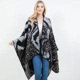 Open Front Abstract Animal Pattern Print Shawl Wrap Poncho with Loop - Madeline Love - Flyclothing LLC