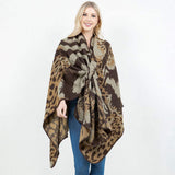 Open Front Abstract Animal Pattern Print Shawl Wrap Poncho with Loop - Madeline Love - Flyclothing LLC
