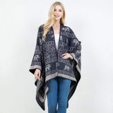 Open Front Elephant Pattern Print Shawl Wrap Poncho with Loop - Madeline Love - Flyclothing LLC