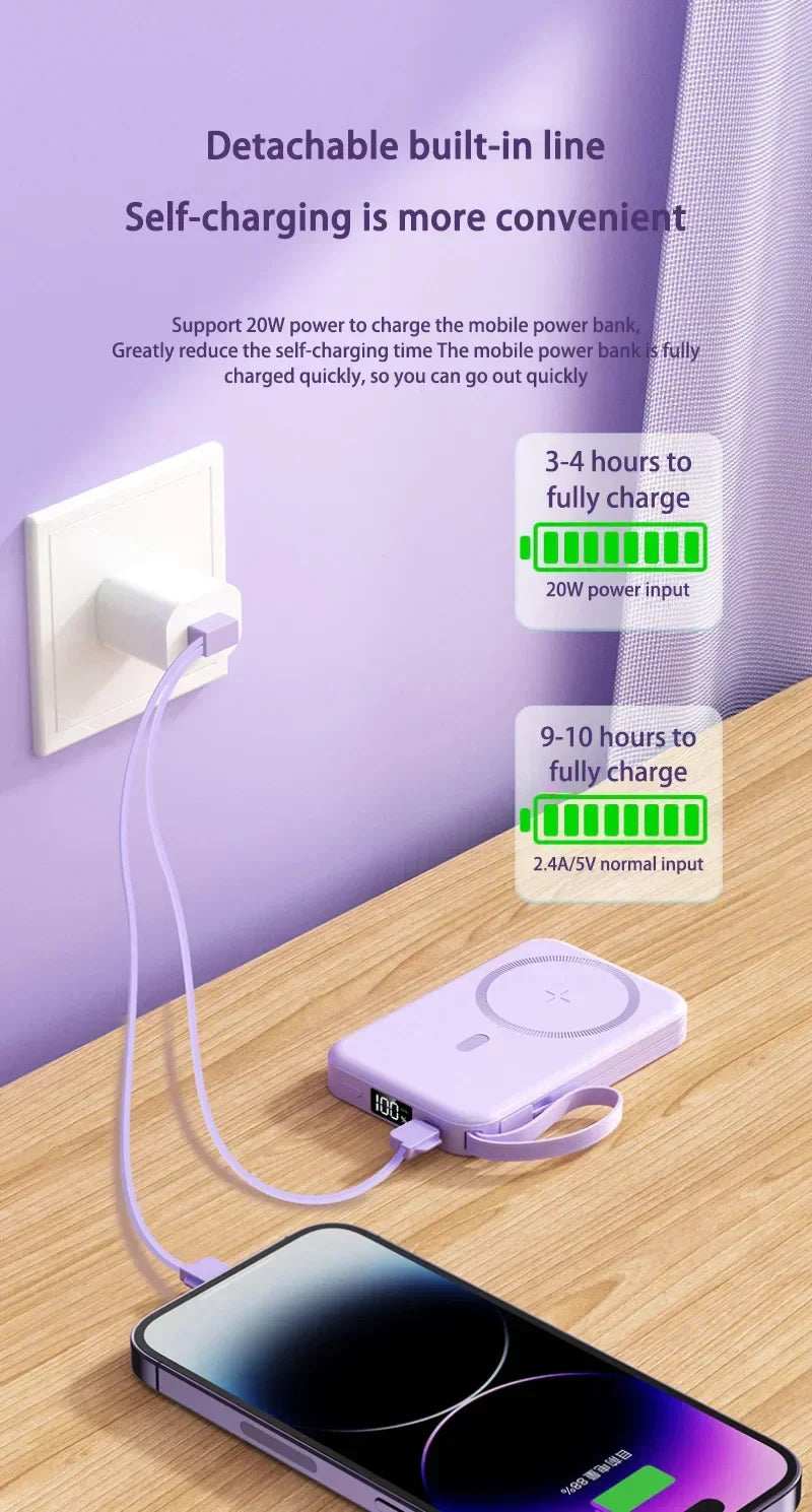 50000mah Mobile Power Bank 22.5w Fast Charging For Magsafe Wireless Charging Built-in Cables Portable Power Bank For IPhone - ZeeBelle.com - Flyclothing LLC