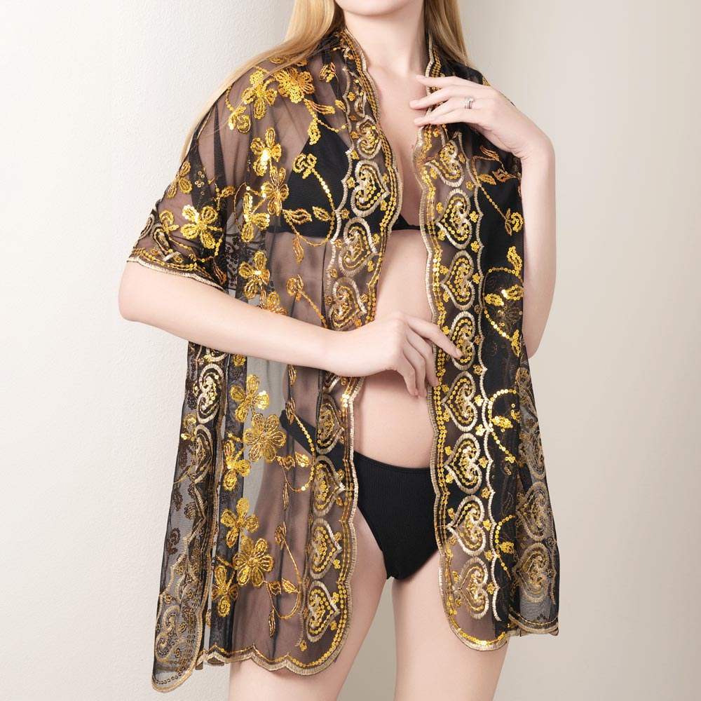 Sheer Sequin Beaded Shawl Wrap Scarf - Madeline Love - Flyclothing LLC