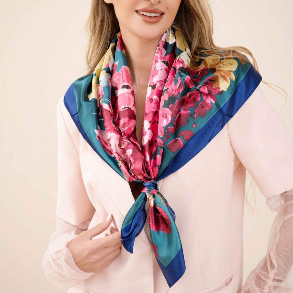 Vibrant Floral Pattern Square Scarf Wrap - Madeline Love - Flyclothing LLC