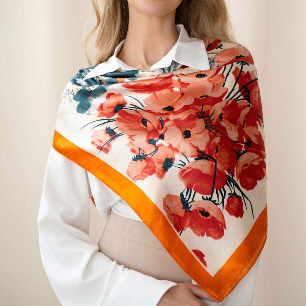 Vibrant Floral Pattern Square Scarf Wrap - Madeline Love - Flyclothing LLC