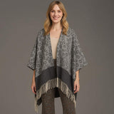 Leopard Print Open Front Fringe Hem Kimono Poncho - Madeline Love - Flyclothing LLC