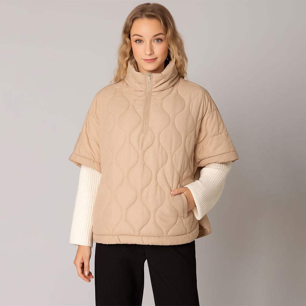 Quilted Short Sleeves Puffer Pullover Poncho - Madeline Love - Flyclothing LLC