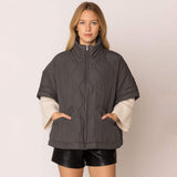 Quilted Short Sleeves Puffer Pullover Poncho - Madeline Love - Flyclothing LLC