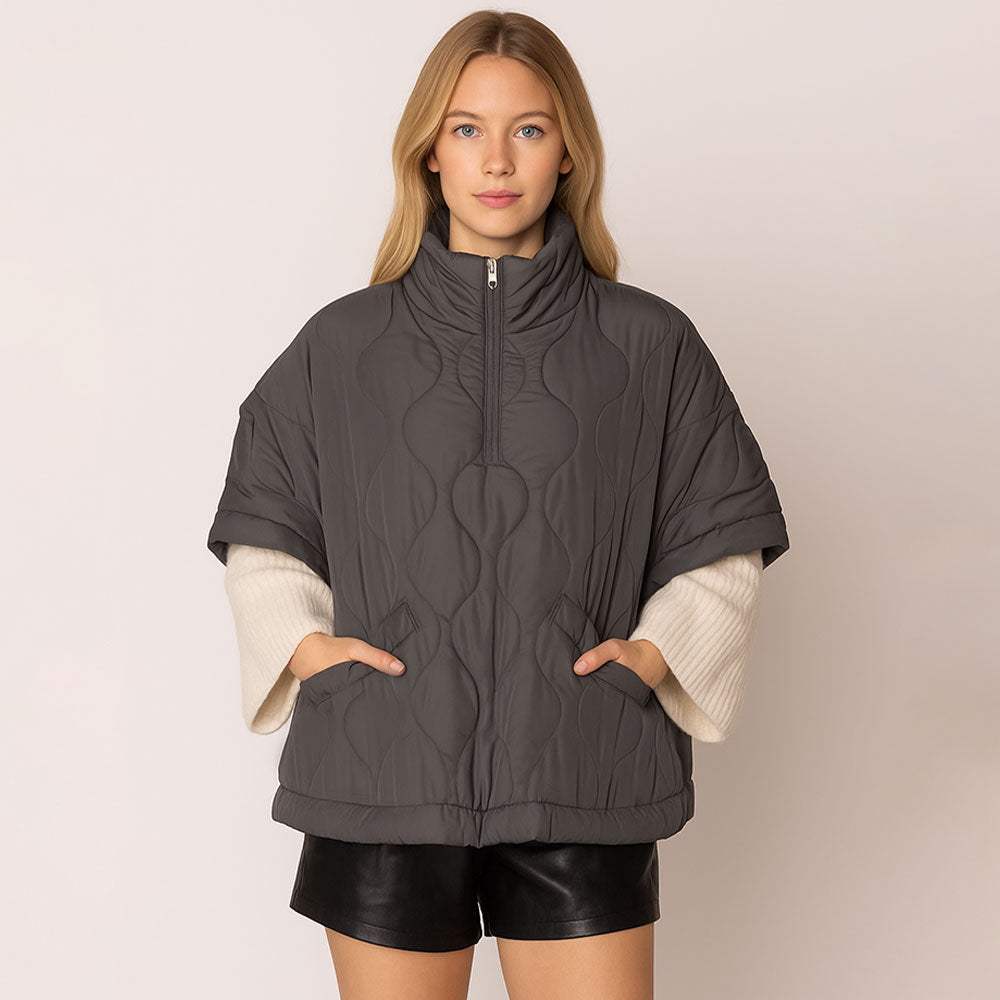 Quilted Short Sleeves Puffer Pullover Poncho - Madeline Love - Flyclothing LLC