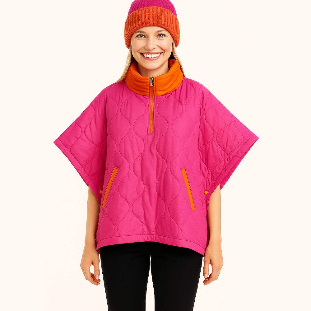 Quilted Short Sleeves Puffer Pullover Poncho - Madeline Love - Flyclothing LLC