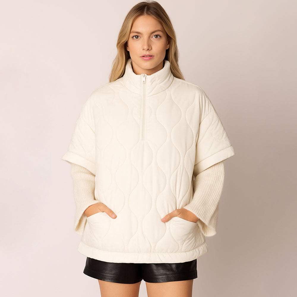 Quilted Short Sleeves Puffer Pullover Poncho - Madeline Love - Flyclothing LLC