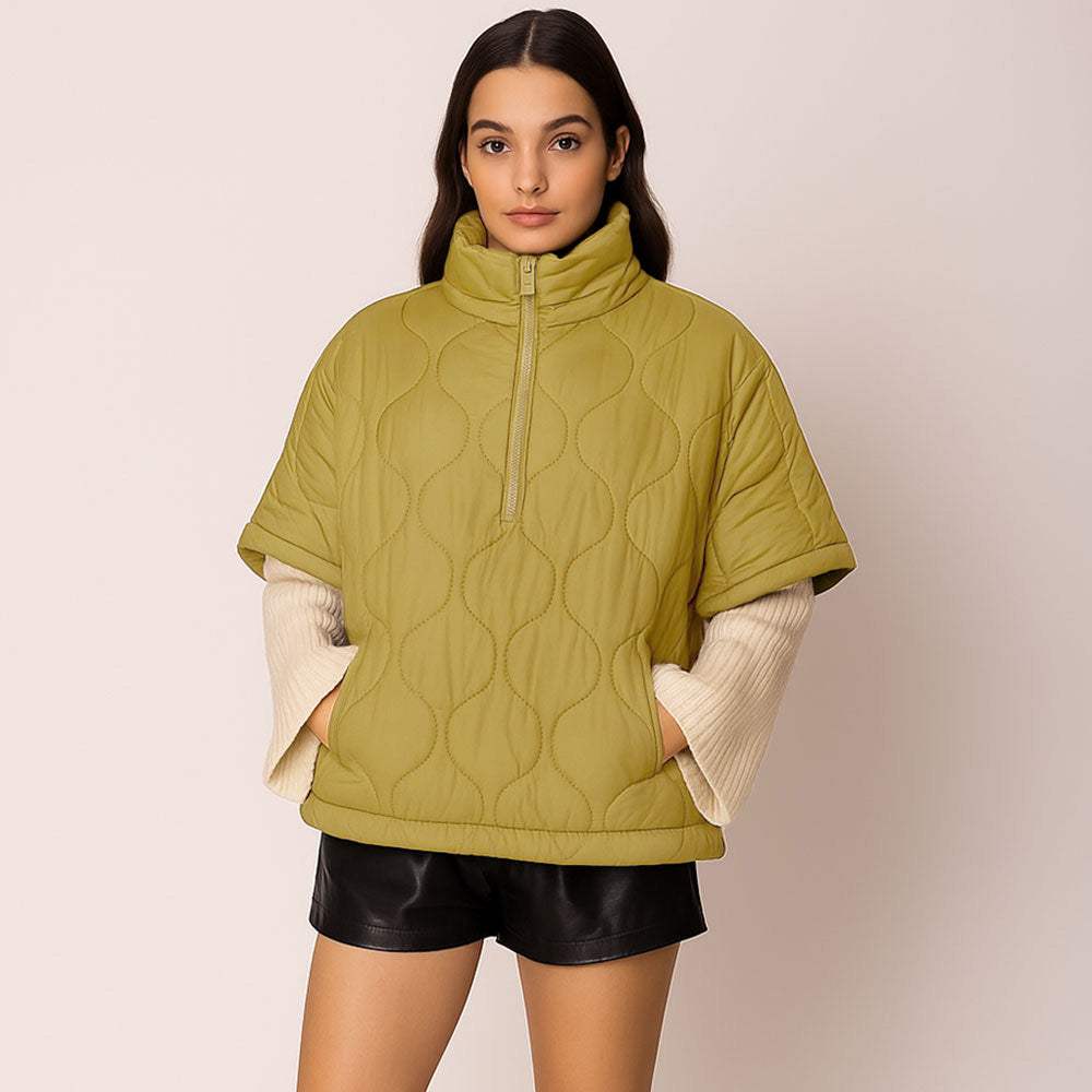 Quilted Short Sleeves Puffer Pullover Poncho - Madeline Love - Flyclothing LLC