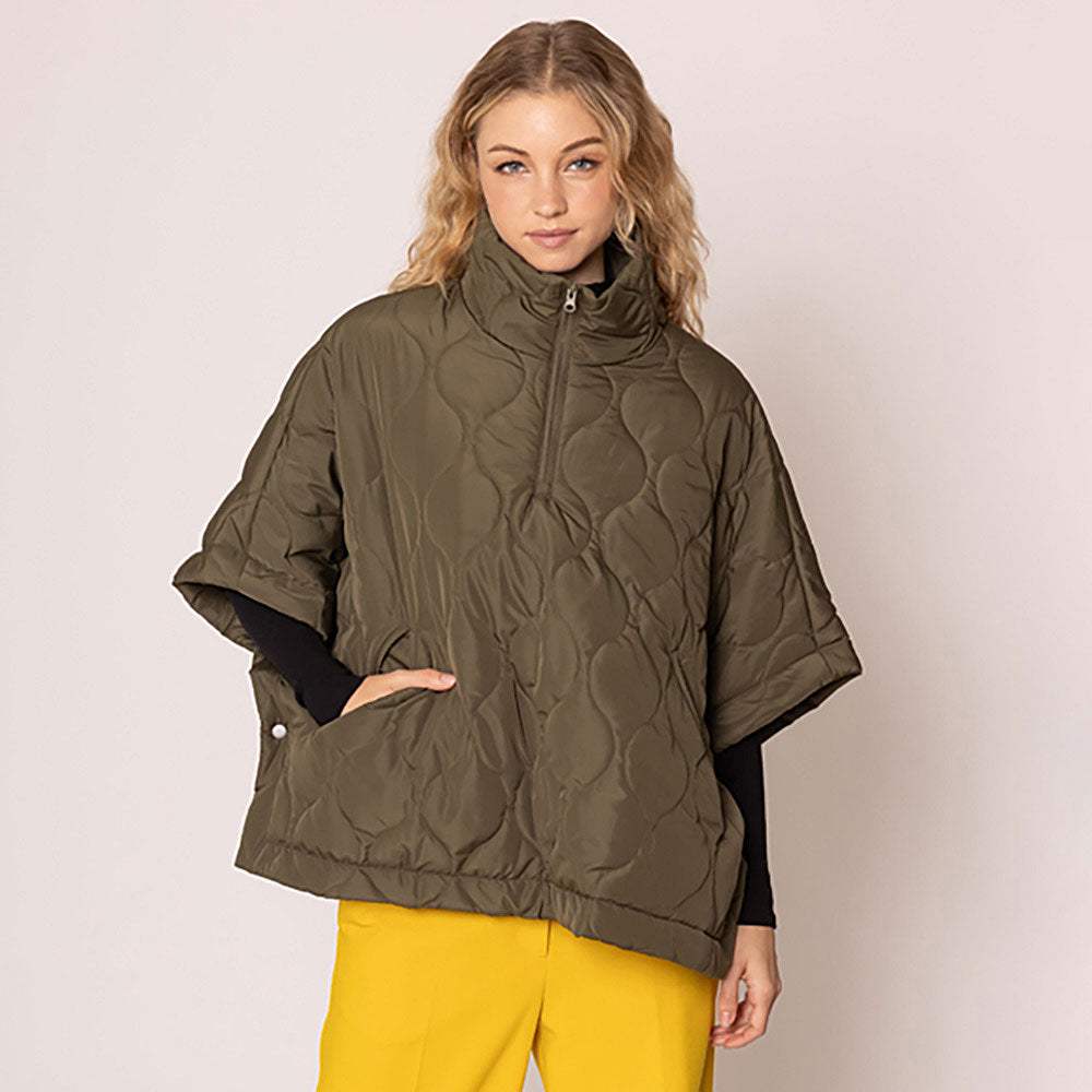Quilted Short Sleeves Puffer Pullover Poncho - Madeline Love - Flyclothing LLC