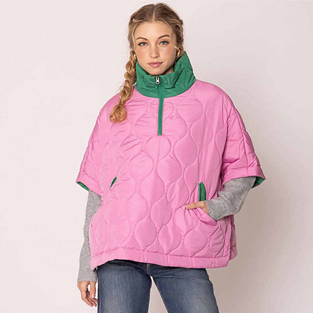 Quilted Short Sleeves Puffer Pullover Poncho - Madeline Love - Flyclothing LLC