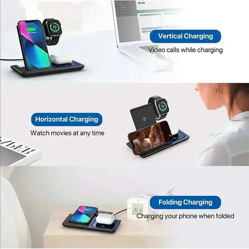3 In 1 Wireless Charger Foldable LED Light Phone Stand For iPhone 16 15 14 13 12 Apple Watch10-2 AirPods Fast Charging Station - ZeeBelle.com - Flyclothing LLC