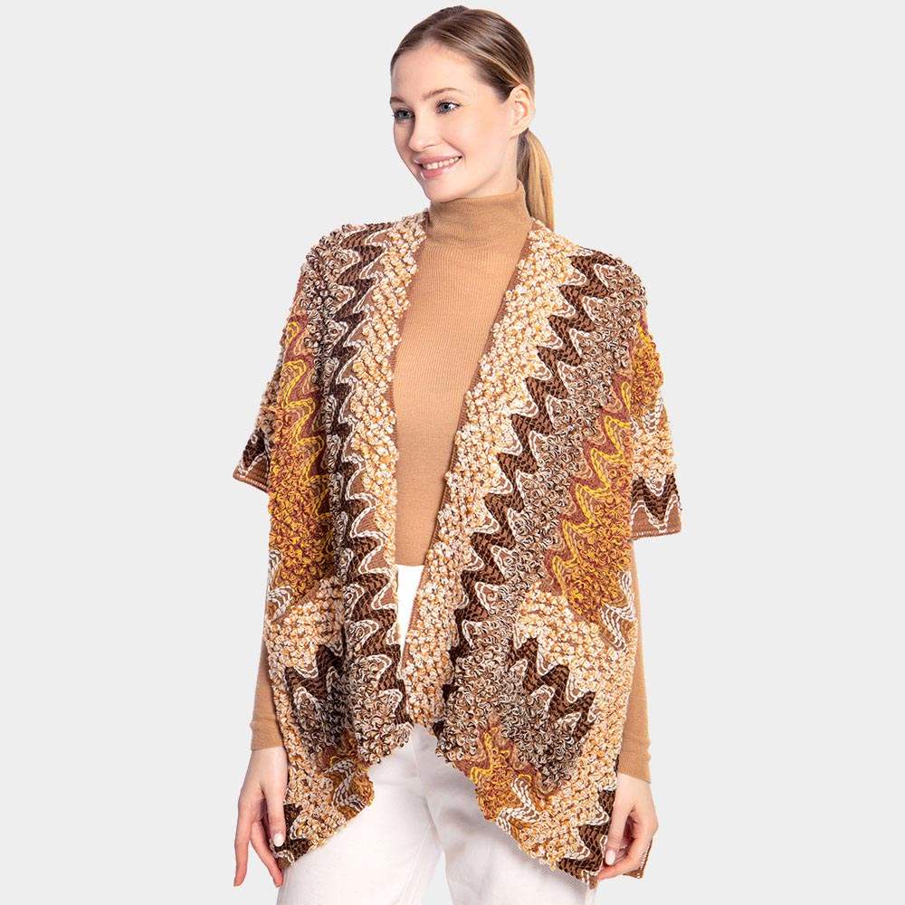 Boho Patterned Front Pocket Ruana Poncho - Madeline Love - Flyclothing LLC