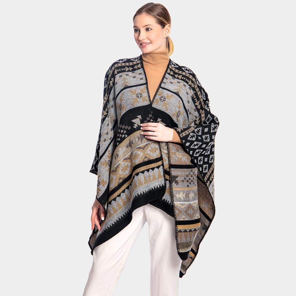 Tribal Patterned Poncho - Madeline Love - Flyclothing LLC