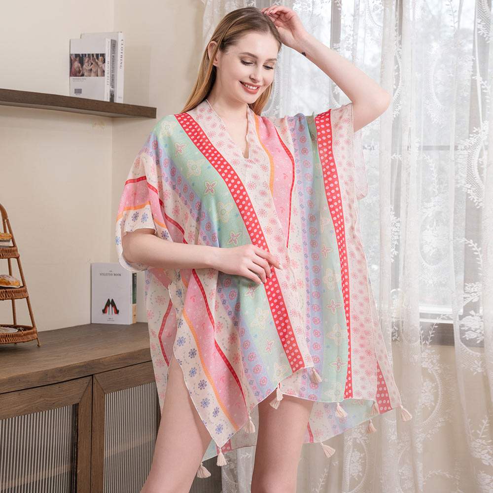 Floral Patterned Cover Up Kimono Poncho - Madeline Love - Flyclothing LLC
