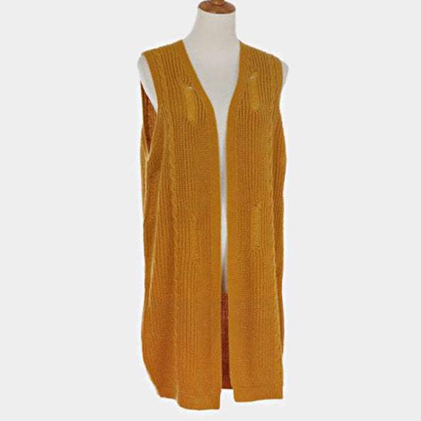 Vintage Knit Open Long Vest - Madeline Love - Flyclothing LLC
