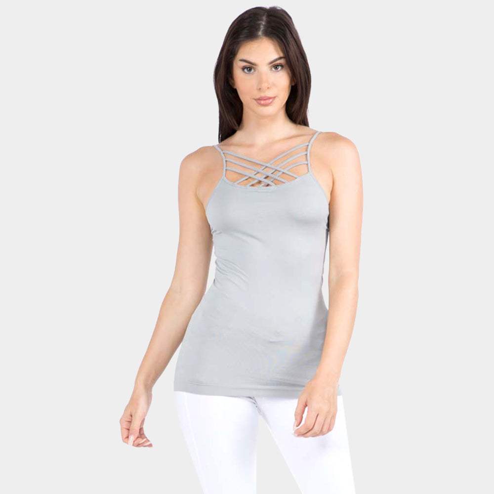 Seamless Triple Criss-Cross Front Cami Tank Top - Madeline Love - Flyclothing LLC