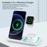 3 In 1 Wireless Charger Foldable LED Light Phone Stand For iPhone 16 15 14 13 12 Apple Watch10-2 AirPods Fast Charging Station - ZeeBelle.com - Flyclothing LLC