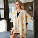Cozy Relaxed Fit Open Front Floral Pattern Poncho - Madeline Love - Flyclothing LLC