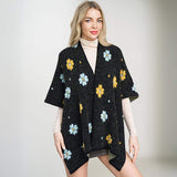 Cozy Relaxed Fit Open Front Floral Pattern Poncho - Madeline Love - Flyclothing LLC