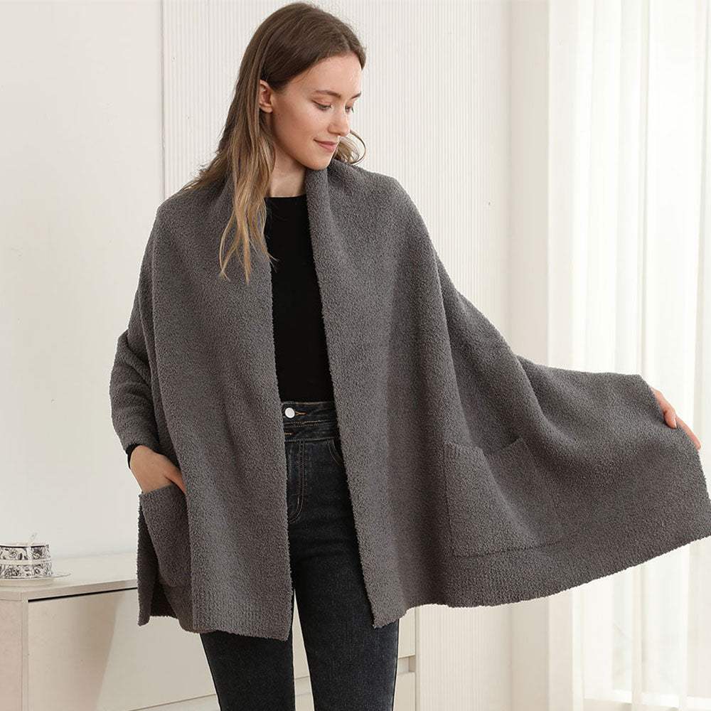 Open Front Pocketed Shawl Cardigan - Madeline Love - Flyclothing LLC