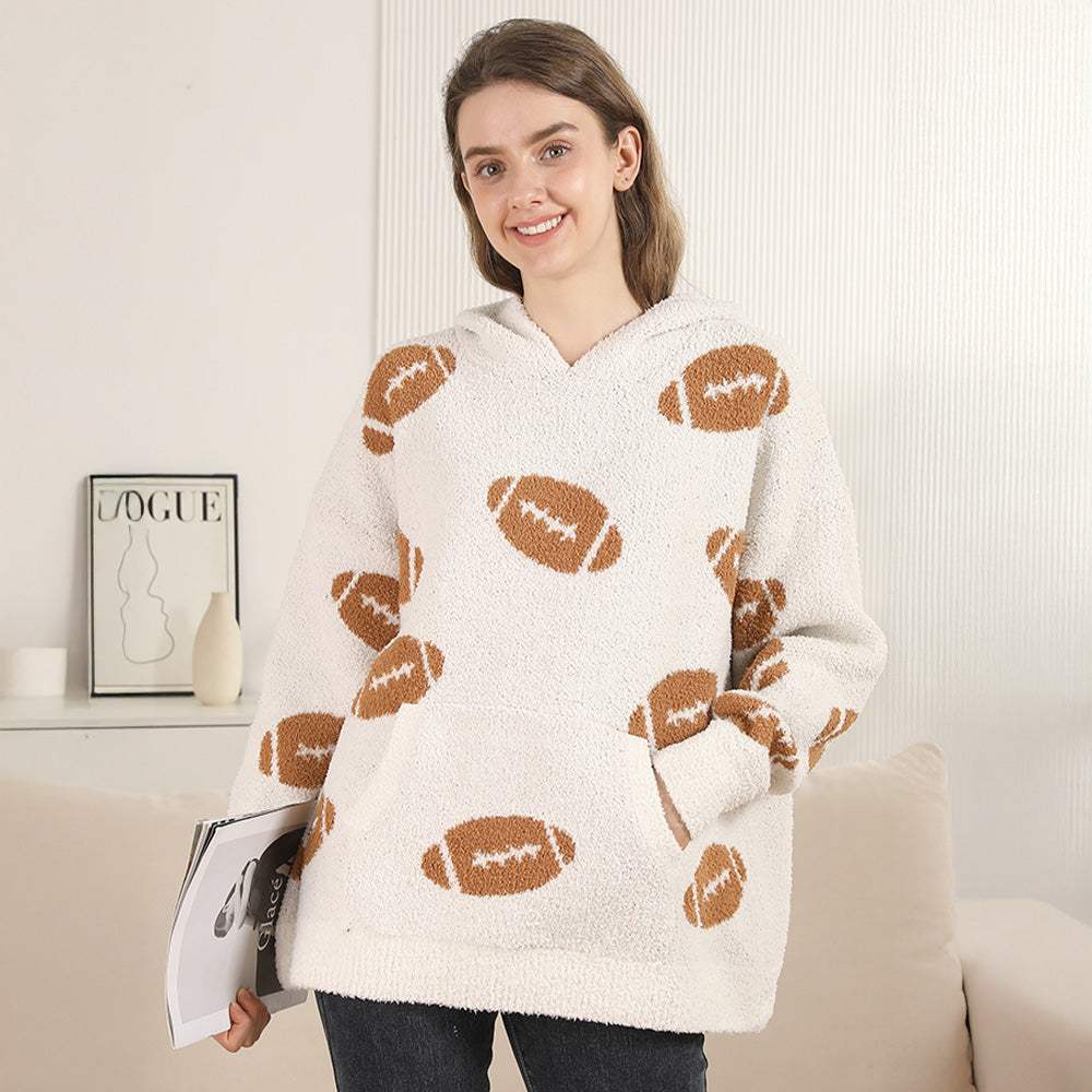 Cozy Football Hooded Sweater with Pocket - Madeline Love - Flyclothing LLC
