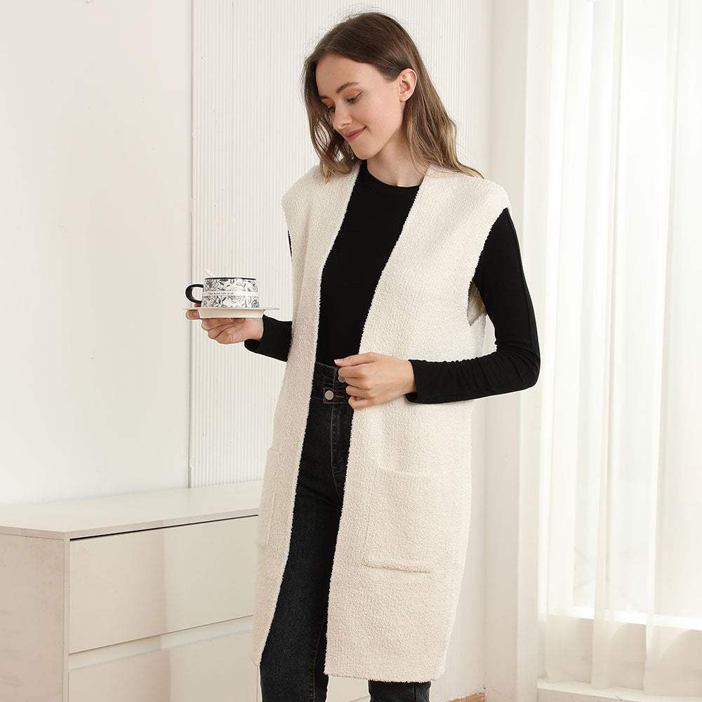 Solid Color Open Front Long Vest - Madeline Love - Flyclothing LLC