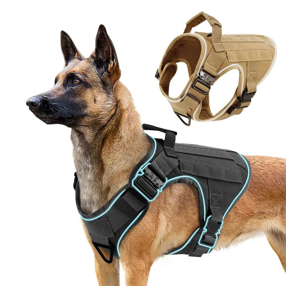 4 Metal Buckles Dog Harness Reflective Military Tactical Pet Training Walking Vest Soild Harnesses with Handle For Large Dogs - ZeeBelle.com - Flyclothing LLC