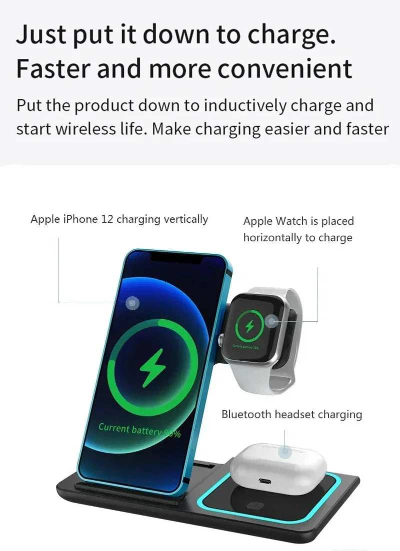 3 In 1 Wireless Charger Foldable LED Light Phone Stand For iPhone 16 15 14 13 12 Apple Watch10-2 AirPods Fast Charging Station - ZeeBelle.com - Flyclothing LLC