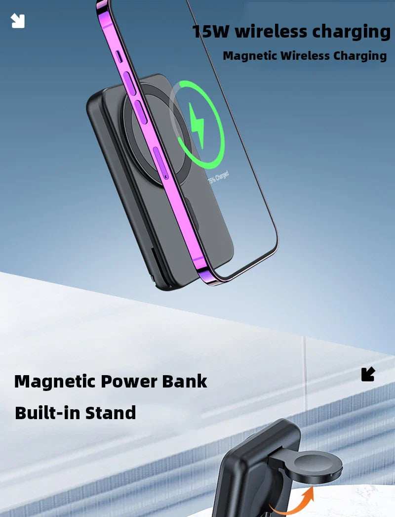 3in1 10000mAh Magnetic Wireless Power Bank Fast Charging Base Stand 5000mAh Portable External Battery for Apple iWatch iPhone 15 - ZeeBelle.com - Flyclothing LLC