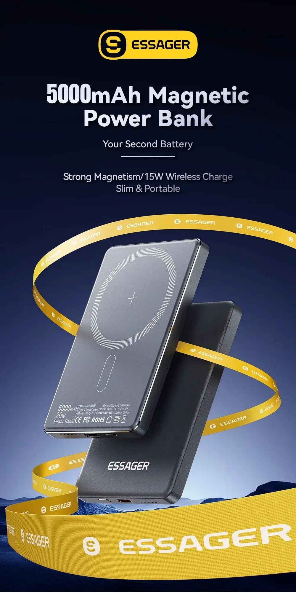 Essager Thin Wireless Power Bank Magnetic 20W 5000mAh Portable Fast Charging External Battery for Magsafe For iPhone 16 15 14 13 - ZeeBelle.com - Flyclothing LLC