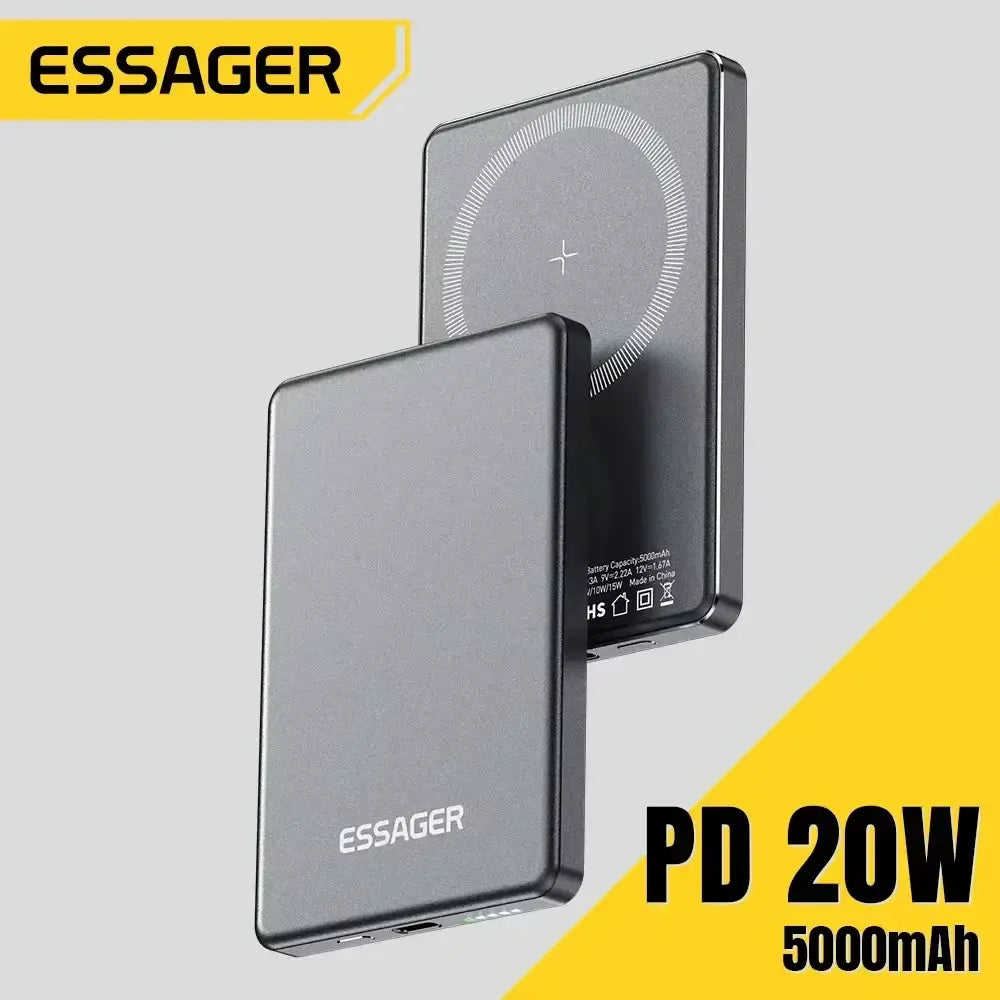 Essager Thin Wireless Power Bank Magnetic 20W 5000mAh Portable Fast Charging External Battery for Magsafe For iPhone 16 15 14 13 - ZeeBelle.com - Flyclothing LLC