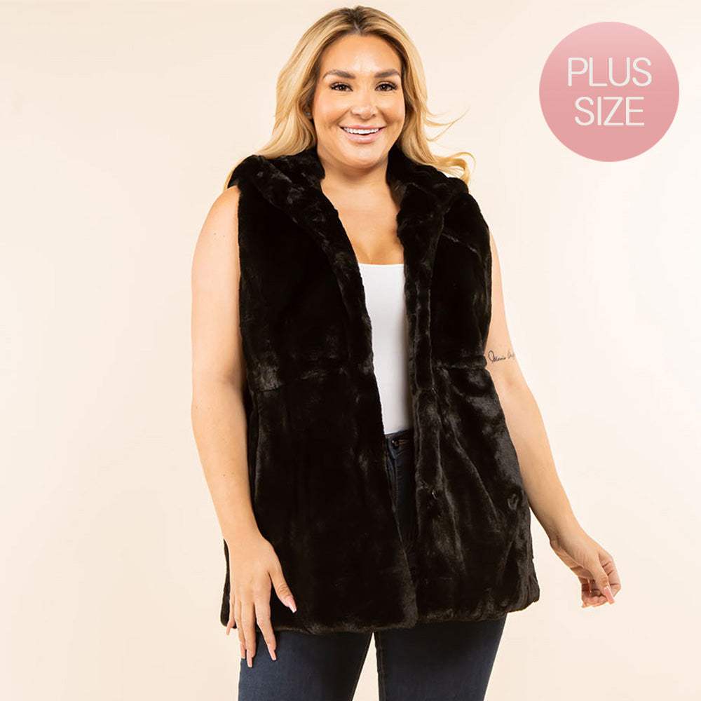 Plus Size Faux Fur Hooded Vest - Madeline Love - Flyclothing LLC