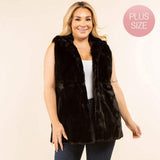 Plus Size Faux Fur Hooded Vest - Madeline Love - Flyclothing LLC