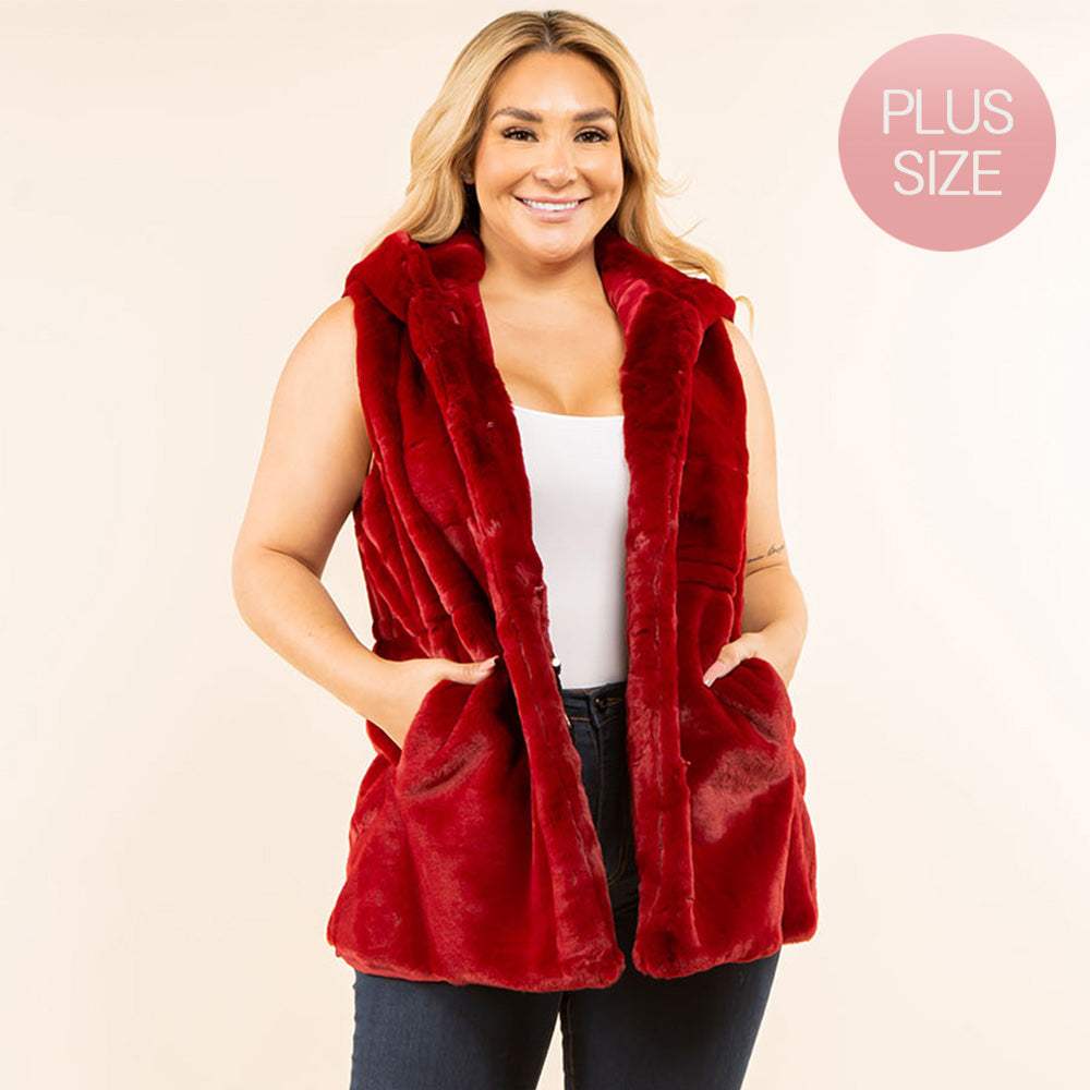 Plus Size Faux Fur Hooded Vest - Madeline Love - Flyclothing LLC