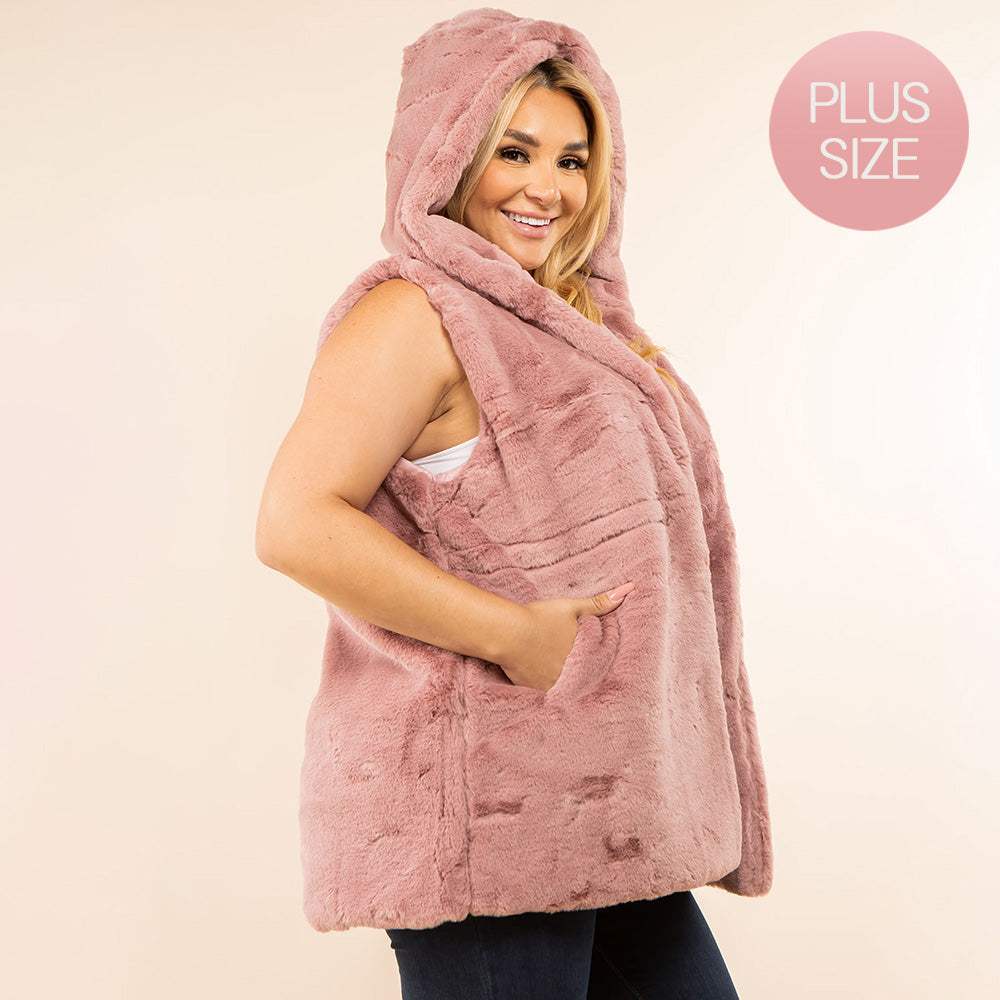 Plus Size Faux Fur Hooded Vest - Madeline Love - Flyclothing LLC
