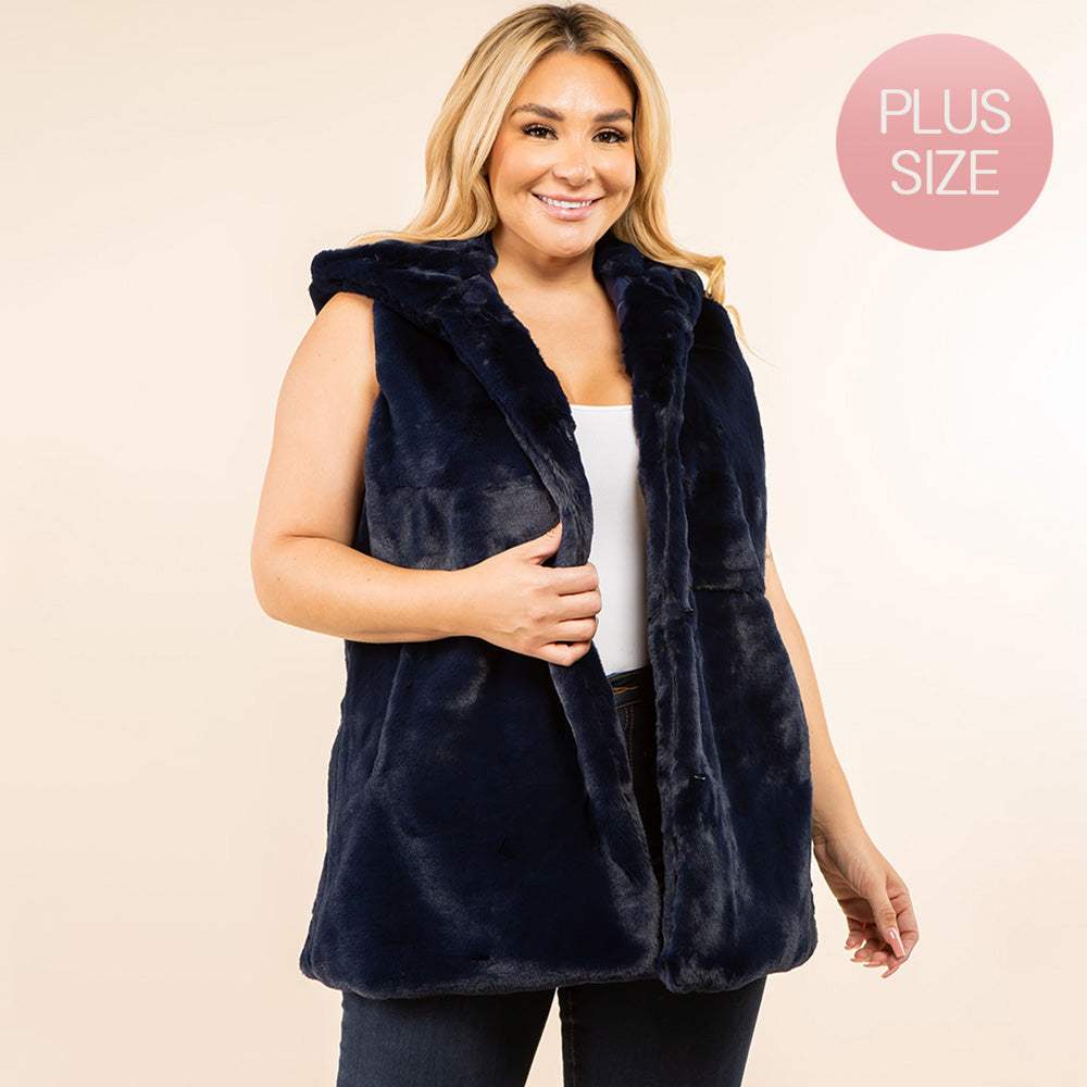 Plus Size Faux Fur Hooded Vest - Madeline Love - Flyclothing LLC