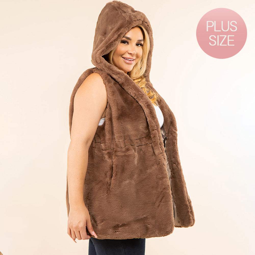Plus Size Faux Fur Hooded Vest - Madeline Love - Flyclothing LLC