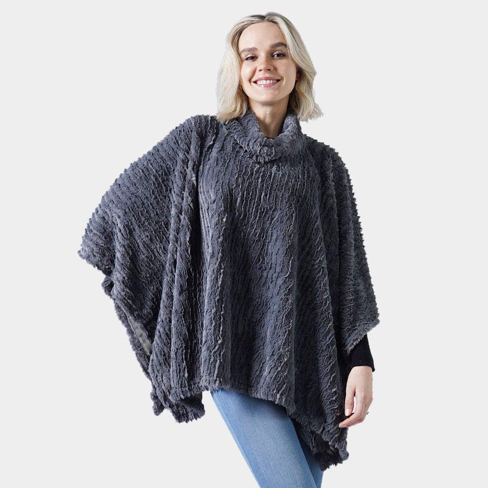 Stripe Pattern Faux Fur Poncho - Madeline Love - Flyclothing LLC