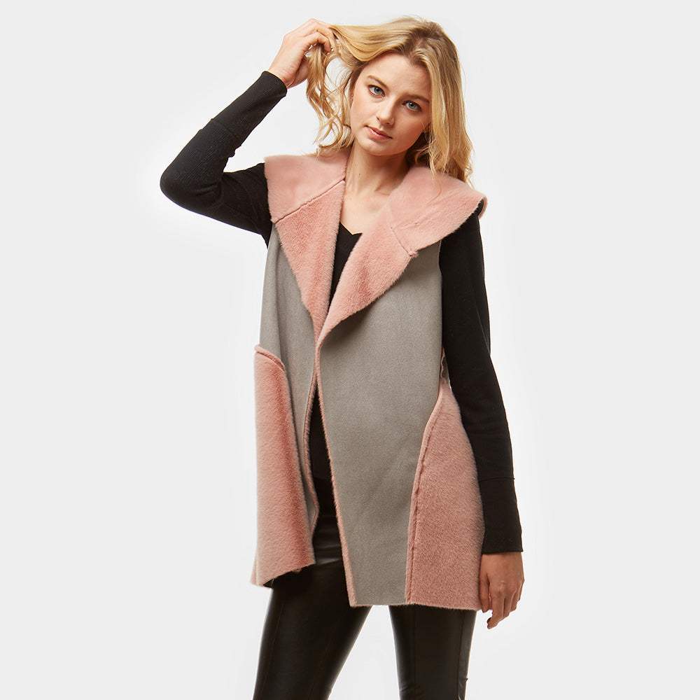 Faux Suede Faux Fur Lining Vest - Madeline Love - Flyclothing LLC