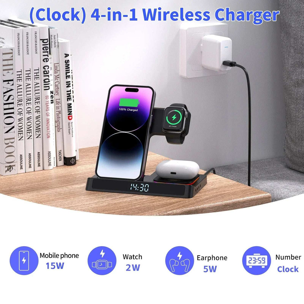 4 in 1 Foldable Wireless Charger Stand For IPhone 15 14 13 12 for Apple Watch 9 8 Airpods Pro iWatch Fast Charging Dock Station - ZeeBelle.com - Flyclothing LLC