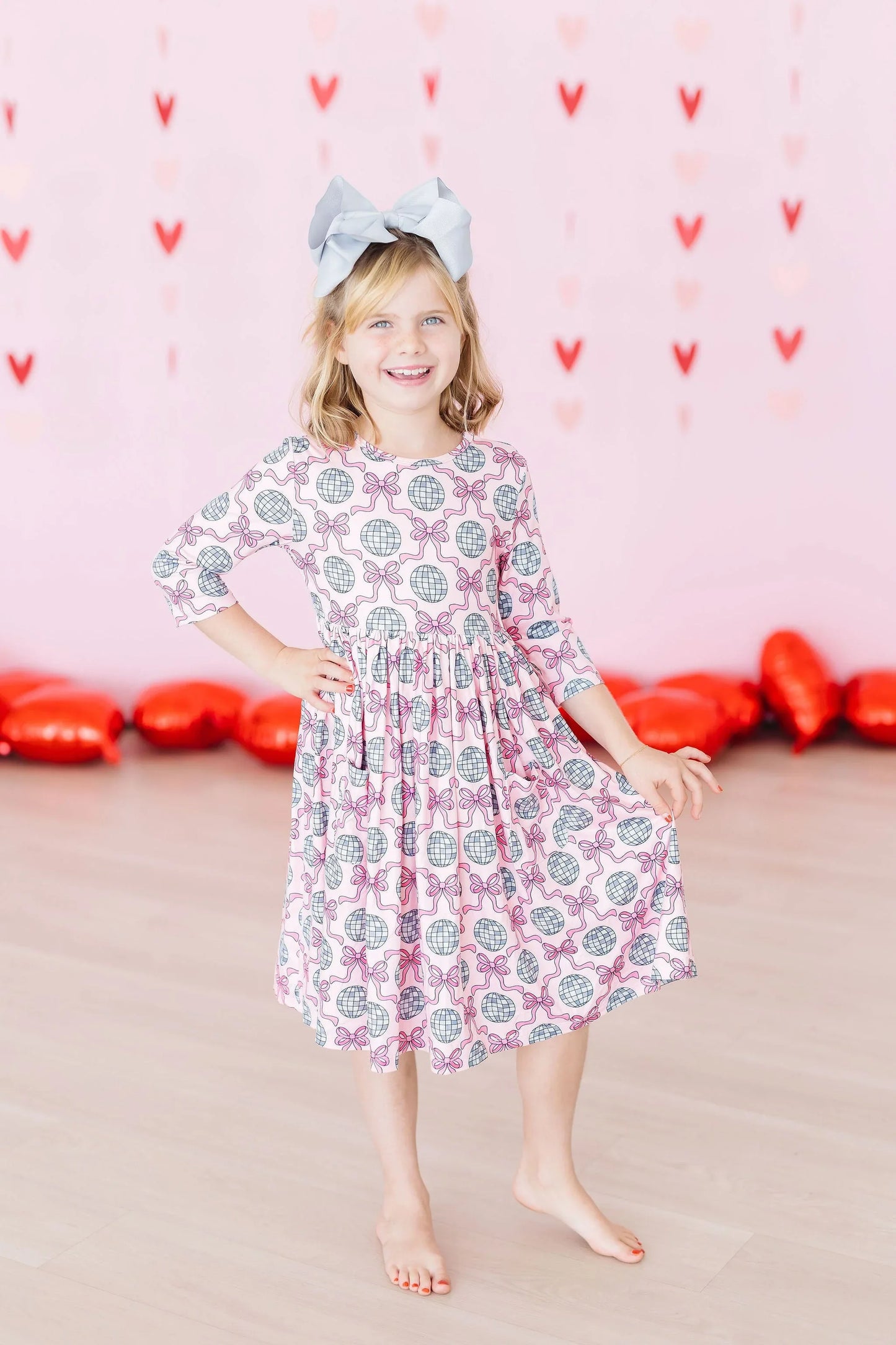 SALE Disco Bows 3/4 Sleeve Pocket Twirl Dress - Mila & Rose ® - Flyclothing LLC