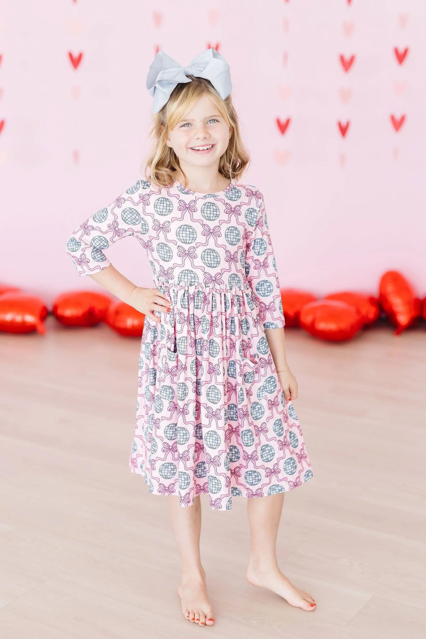 SALE Disco Bows 3/4 Sleeve Pocket Twirl Dress - Mila & Rose ® - Flyclothing LLC