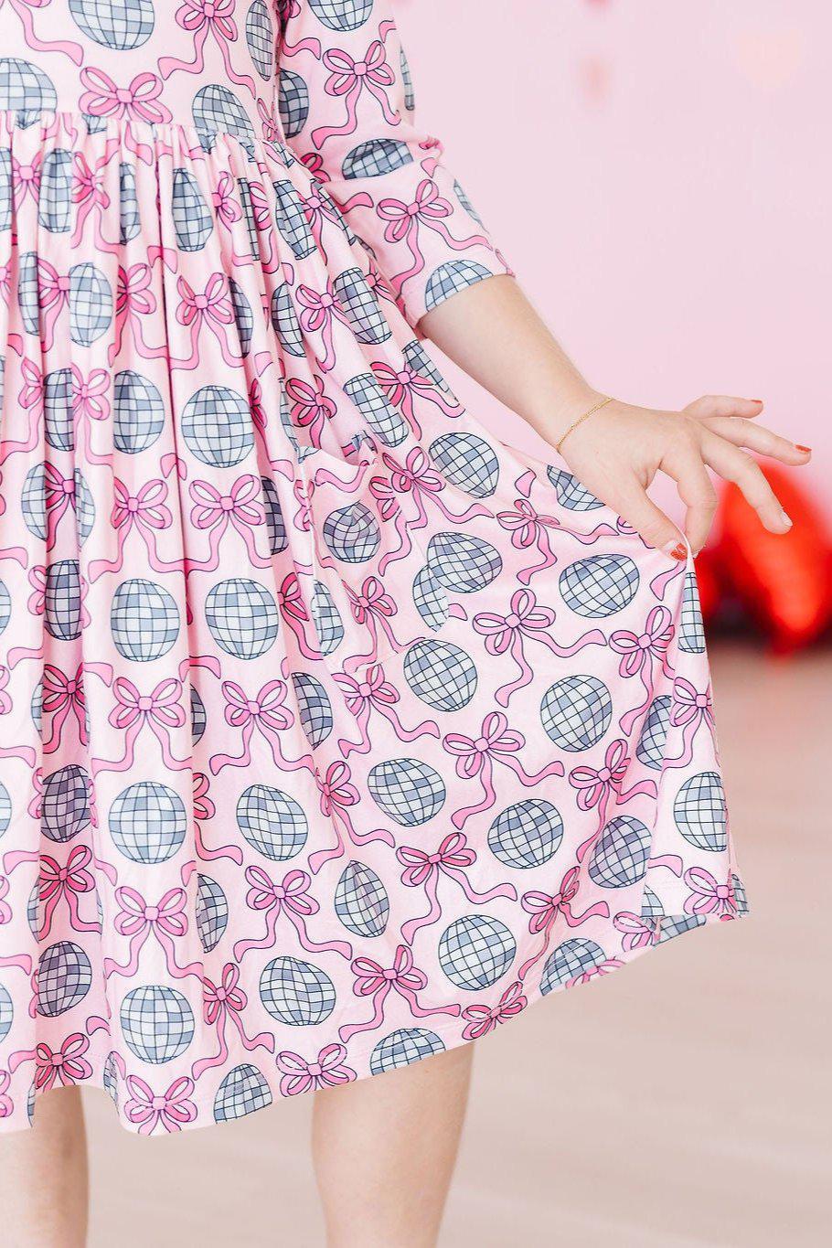 SALE Disco Bows 3/4 Sleeve Pocket Twirl Dress - Mila & Rose ® - Flyclothing LLC